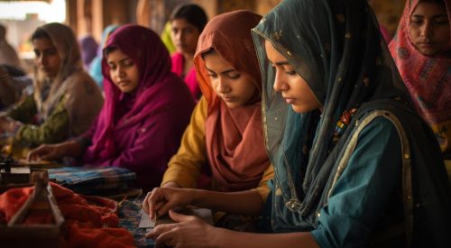 group of girls in pakistan learning livelihood skills