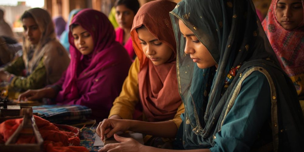 group of girls in pakistan learning livelihood skills group of girls in pakistan learning livelihood skills